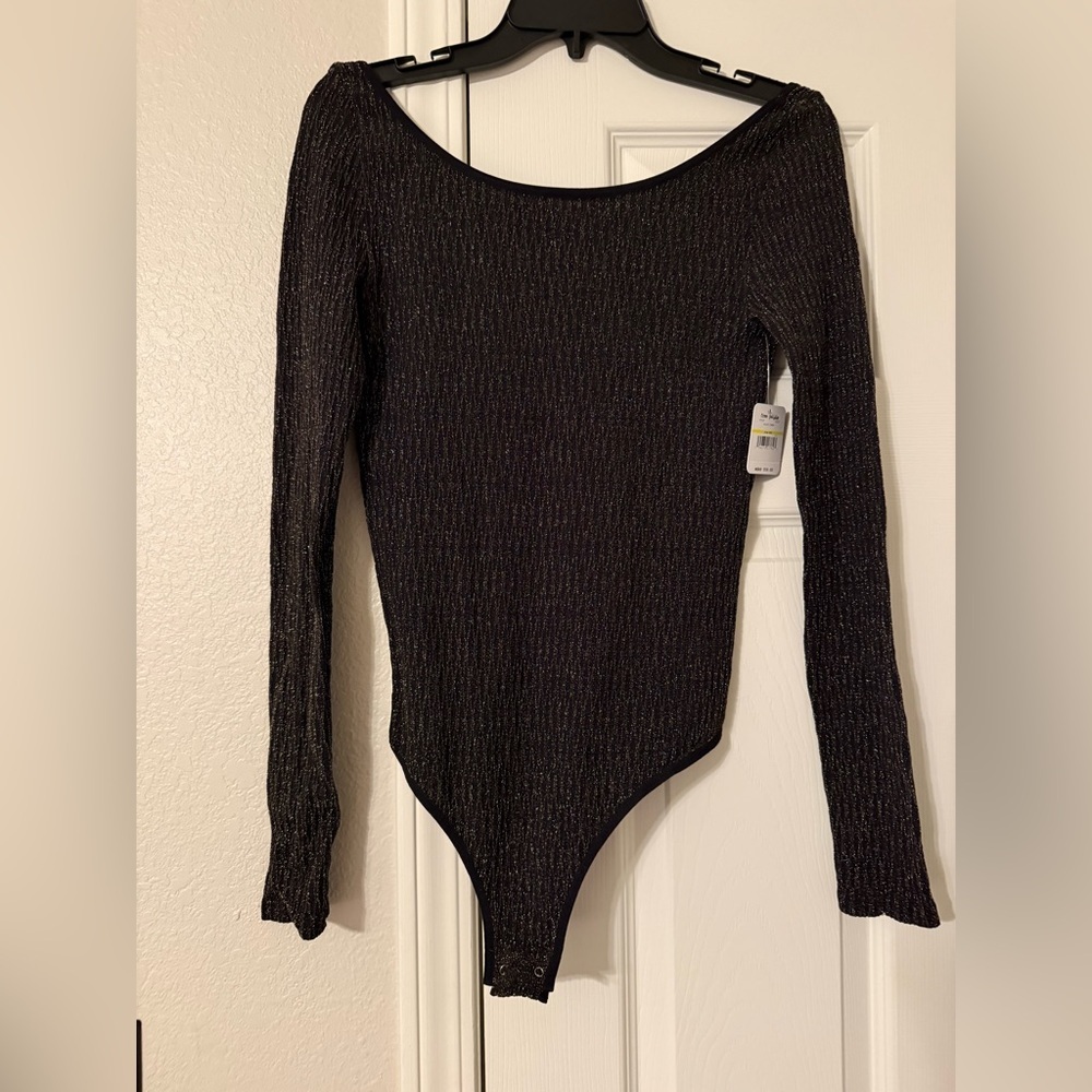Free People Black Off-the-Shoulder Sweater Bodysuit